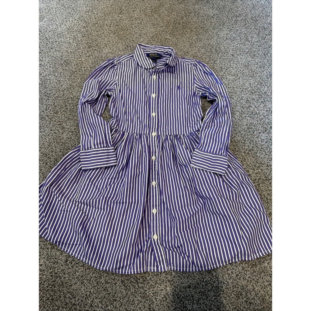 Polo Ralph Lauren Purple-White Striped Shirt Dress Girl's Size 5
